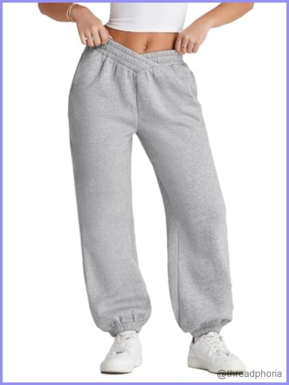 V Crossover Waist Baggy Wide Leg Fleeced Sweatpants Jogger Lounge Pants with
